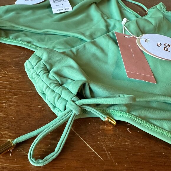 PQ SWIM {NWT} Luna Ruched High Waist Swim Bottom | M | Agave light green w ties - Picture 4 of 8